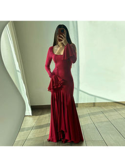 PARTIQ - Women Maroon Solid Maxi Dress