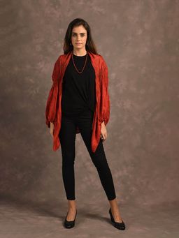 Naina Arunima - Red Printed Silk Layover Jacket (Free Size)