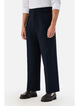 Snitch - Men Navy Blue Solid Relaxed Fit Formal Trouser