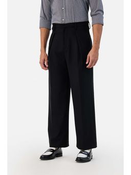 Snitch - Men Navy Black Solid Relaxed Fit Formal Trouser