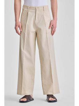 Snitch - Men Beige Stripes Relaxed Fit Casual Trouser