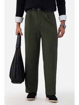 Snitch - Men Olive Solid Relaxed Fit Formal Trouser