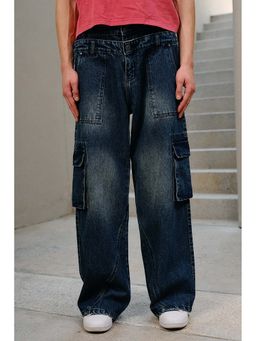 Bonkers Corner - Men Navy Blue Heavy Fade Cargo Pocket Jeans