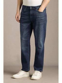 Louis Philippe - Men Navy Blue Mid Waist Regular Fit Jeans