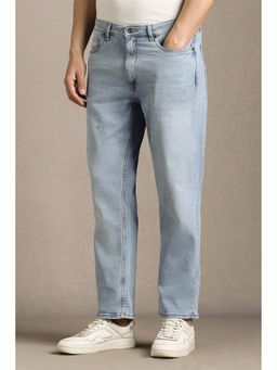 Louis Philippe - Men Light Blue Solid Mid Waist Regular Fit Jeans