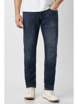 Peter England - Men Navy Blue Mid Waist Solid Jeans