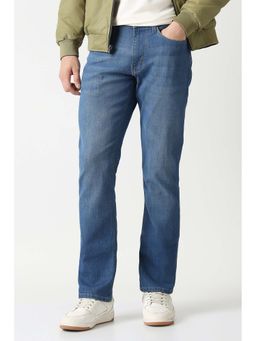 Van Heusen - Men Blue Solid Mid Waist Straight Fit Jeans