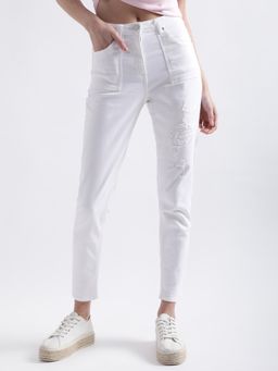 ELLE - Womens White Solid Jeans