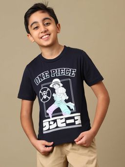 Kidsville - Official One Piece Luffy Boys Puff Graphic Printed Regular Fit T-Shirt