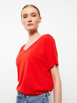 LC WAIKIKI - V-neck Straight Short Sleeve Cotton Womens T-Shirt