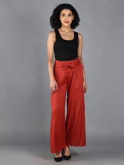 DEBONATELLA - Women Rust Brown Solid Waist Tie Up Palazzos