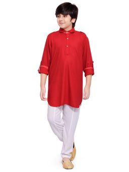 Jeetethnics - Boys Red Pathani Kurta Pyjama (Set of 2)