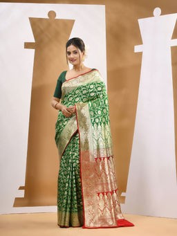 CHARUKRITI - Green Silk Banarasi Woven Saree with Unstitched Blouse