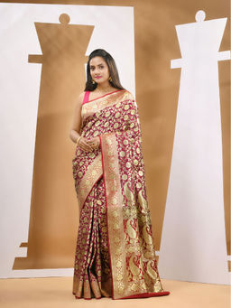 CHARUKRITI - Magenta Silk Banarasi Zari Saree with Unstitched Blouse