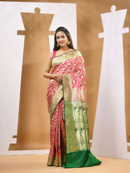 CHARUKRITI - Pink Silk Banarasi Zari Saree with Unstitched Blouse