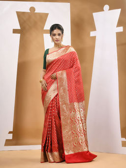 CHARUKRITI - Red Silk Banarasi Saree with Unstitched Blouse