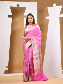 CHARUKRITI - Pink Silk Banarasi Saree with Unstitched Blouse