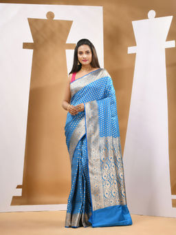 CHARUKRITI - Sky Blue Silk Banarasi Saree with Unstitched Blouse