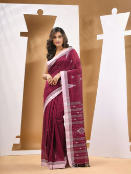 CHARUKRITI - Magenta Cotton Handloom Woven Saree with Unstitched Blouse
