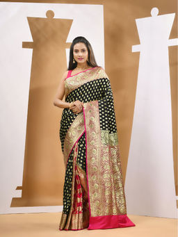 CHARUKRITI - Black Katan Silk Banarasi Saree with Unstitched Blouse