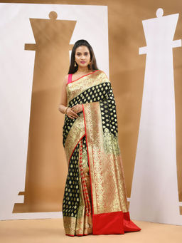 CHARUKRITI - Black Katan Silk Banarasi Saree with Unstitched Blouse
