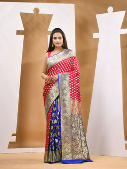 CHARUKRITI - Red Katan Silk Banarasi Saree with Unstitched Blouse