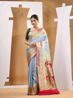 CHARUKRITI - Baby Blue Katan Silk Banarasi Saree with Unstitched Blouse