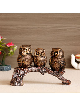 eCraftIndia - 3 Owl Sitting On Branch Antique Finish Handcrafted Polyresin Decorative Showpiece