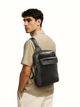 Hidesign - Genuine Leather Men's Crossbody Bag - Black