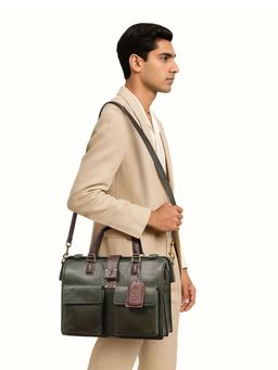 Hidesign - Genuine Leather Men's Messenger Bag With Detachable Strap - Olive