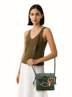 Hidesign - Genuine Leather Women's Sling Bag With Detachable Strap - Forest Green