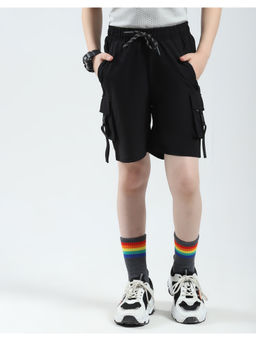 Monte Carlo - Boys Black Solid Regular Fit Bermuda Shorts