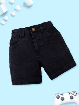 KiddoPanti - Boys Black Denim Solid Shorts