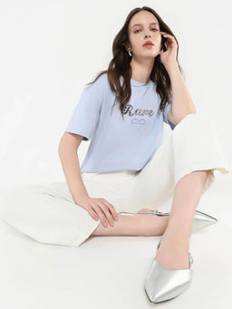 RAREISM - Women Glimp Light Blue Relaxed T-Shirt