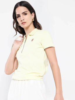 RAREISM - Women Laken Pastel Yellow Regular Polo T-Shirt