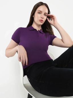 RAREISM - Women Logan Primary Purple Regular Polo T-Shirt