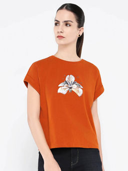 RAREISM - Women Rolfer Primary Rust Relaxed T-Shirt