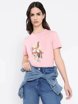 RAREISM - Women Tigo Light Pink Regular T-Shirt