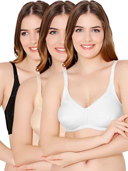 Bodycare - Cotton Black, Skin, White Color Bra 1585BSW (Pack of 3)