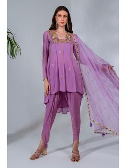 Neha Khullar - Lilac Georgette and Organza Dupatta Anarkali Dhoti with Dupatta (Set of 3)