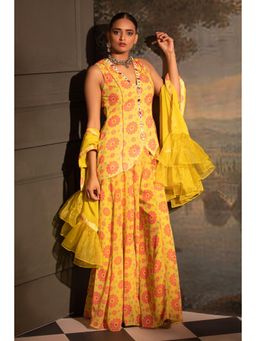 Neha Khullar - Yellow Georgette Kurti Sharara with Dupatta (Set of 3)