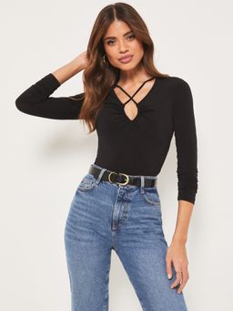 Lipsy - Black Cut Out Long Sleeve Top