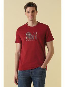 Allen Solly - Men Red Cotton Blend Regular Fit T-Shirt