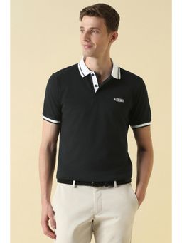 Allen Solly - Men Black Cotton Blend Regular Fit Polo T-Shirt