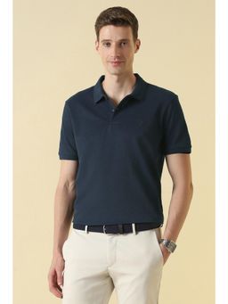 Allen Solly - Men Navy Blue Cotton Blend Regular Fit Polo T-Shirt