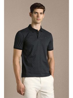 Louis Philippe - Men Black Cotton Regular Fit Polo T-Shirt