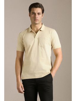 Louis Philippe - Men Beige Cotton Regular Fit Polo T-Shirt