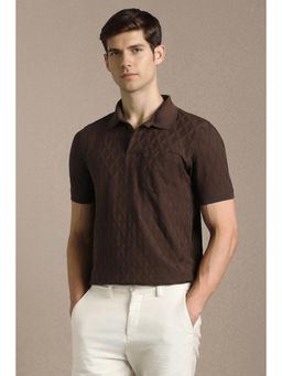 Louis Philippe - Men Brown Cotton Blend Regular Fit Polo T-Shirt
