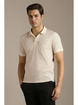 Louis Philippe - Men Cream Cotton Regular Fit Polo T-Shirt