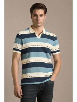 Louis Philippe - Men Blue Cotton Blend Relaxed Fit Polo T-Shirt